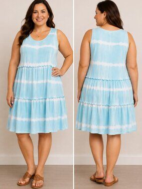Tribal Jeans Women’s TG/XL Blue Tie Dye Tiered Sleeveless Tank Top Tunic